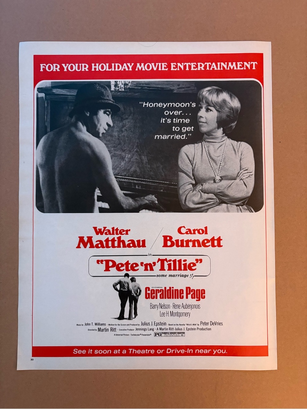 1972 Pete ’n’ Tillie Movie Ad with Walter Matthau & Carol Burnett Original Print